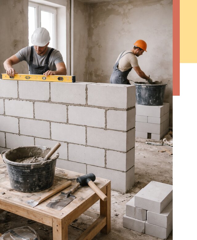 Кладка перегородок из газобетона в Реутове от 3330 руб. под ключ | ОТДЕЛОЧНИК-Ртв