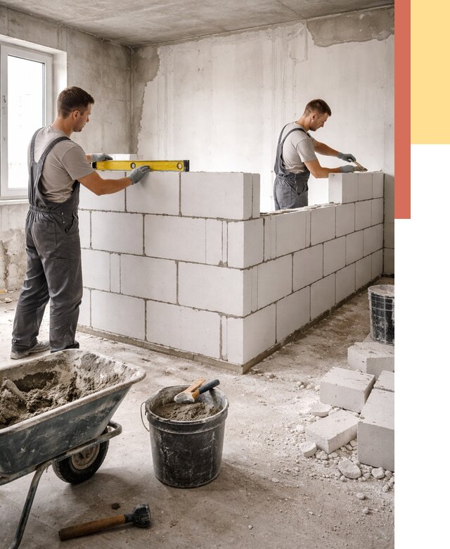 Кладка перегородок из ПГП в Реутове от 2602 руб./м2 — монтаж и возведение под ключ | ОТДЕЛОЧНИК-Ртв