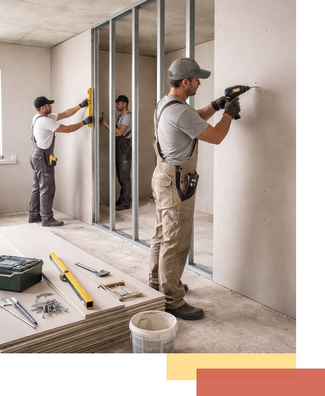 Однослойная перегородка из гипсокартона в Реутове под ключ, монтаж и отделка