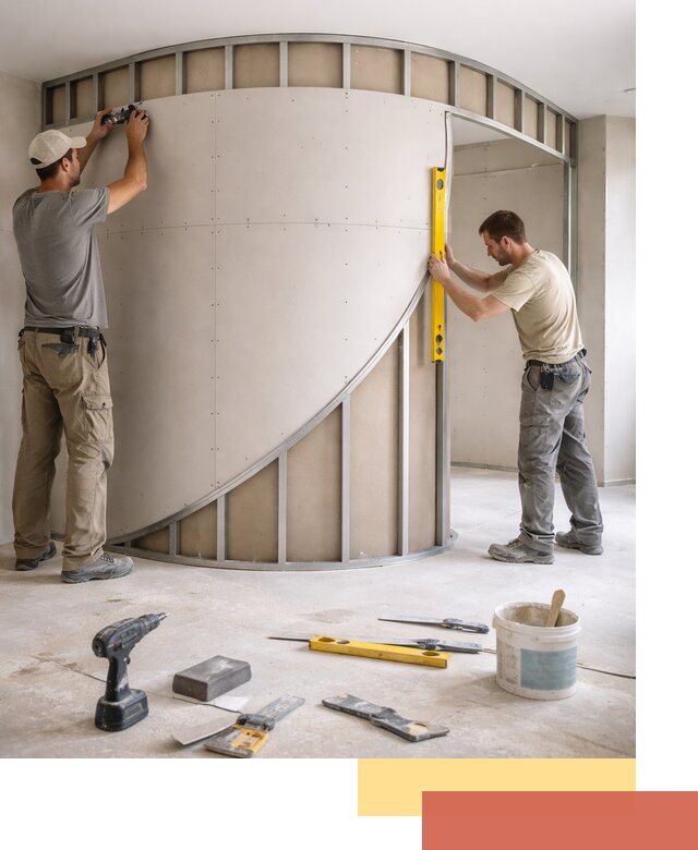 Радиусная перегородка из гипсокартона в Реутове под ключ