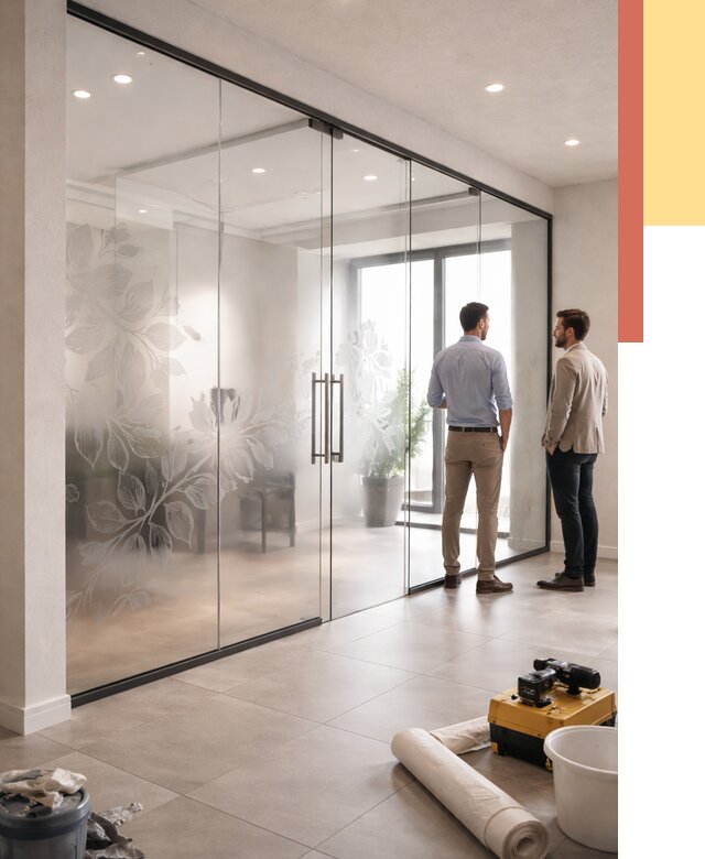 Стеклянные перегородки с рисунком в Реутове от 13009 руб. монтаж и нанесение | ОТДЕЛОЧНИК-Ртв