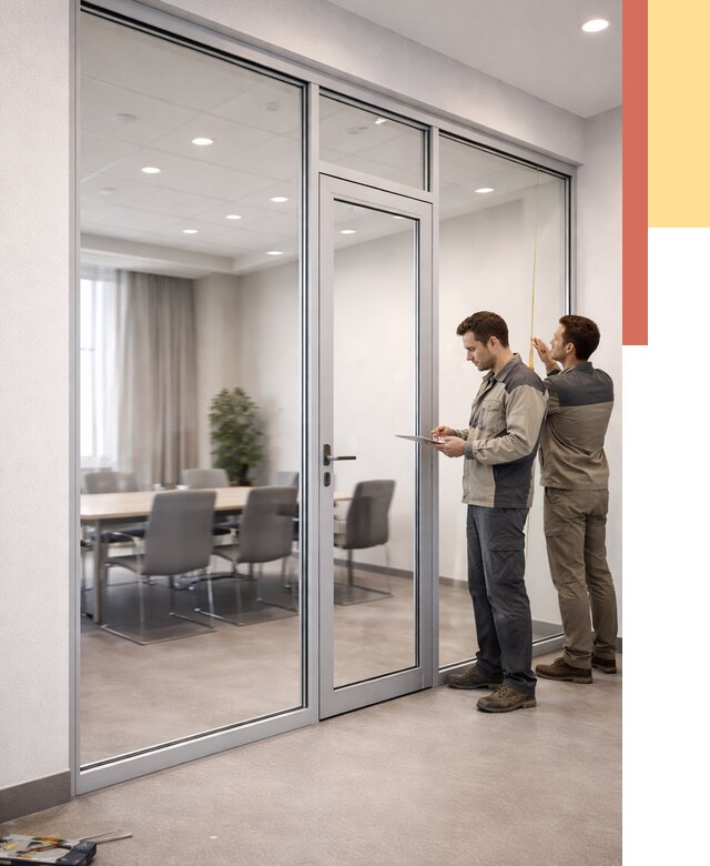 Установка и монтаж алюминиевых перегородок со стеклом в Реутове от 8534 руб. | ОТДЕЛОЧНИК-Ртв