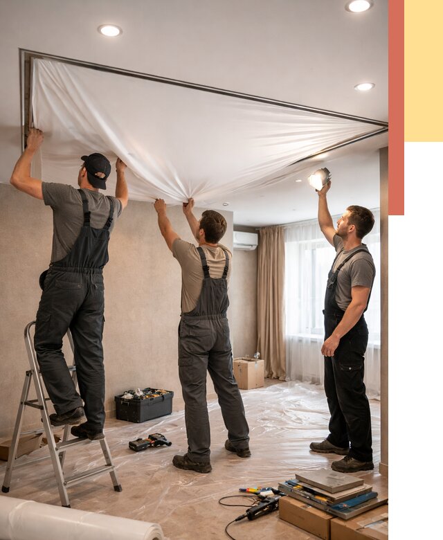 Монтаж ПВХ натяжного потолка в Реутове от 3642 руб. под ключ | ОТДЕЛОЧНИК-Ртв