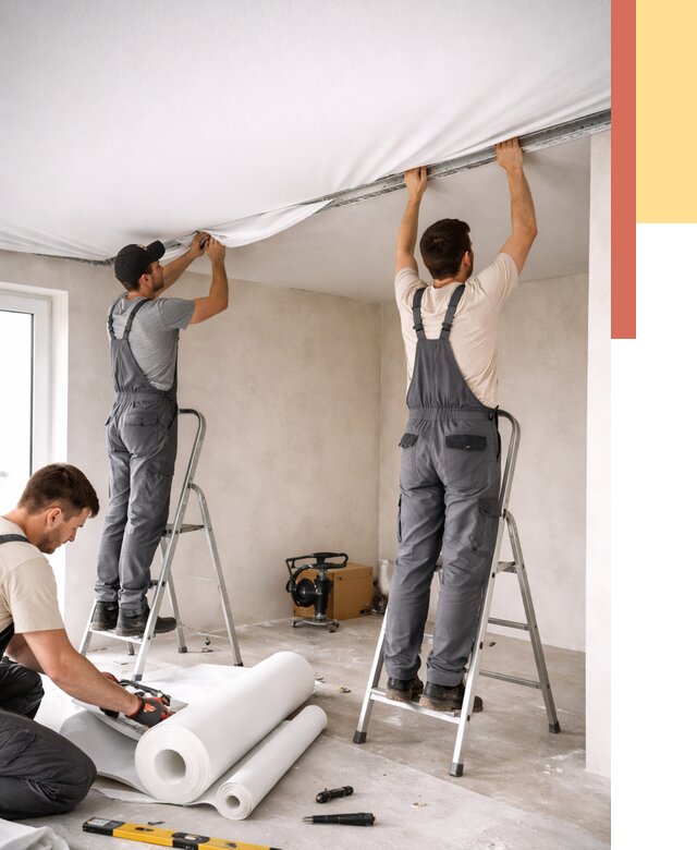 Монтаж тканевого натяжного потолка в Реутове от 3642 руб. под ключ | ОТДЕЛОЧНИК-Ртв