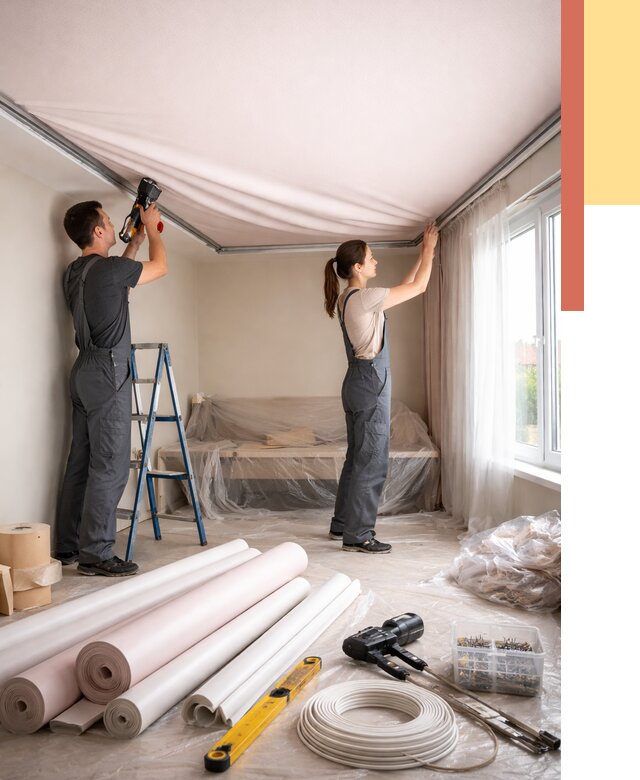 Монтаж цветного натяжного потолка в Реутове от 4371 руб/м² — быстро и недорого | ОТДЕЛОЧНИК-Ртв