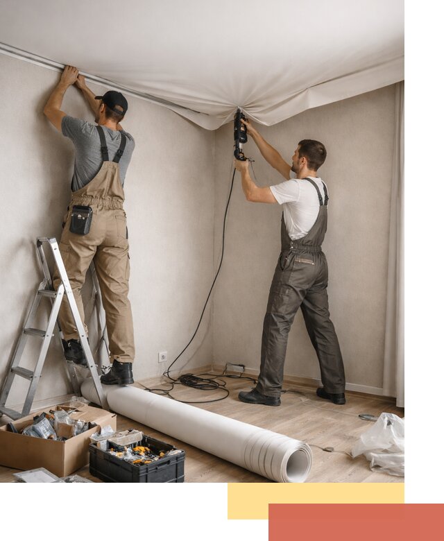 Монтаж цветного натяжного потолка в Реутове за один день