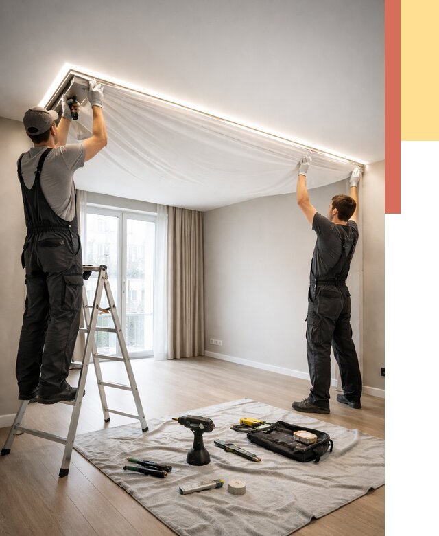 Монтаж парящего натяжного потолка в Реутове от 4683 руб. быстро и недорого | ОТДЕЛОЧНИК-Ртв