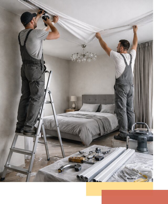 Монтаж натяжного потолка в спальне в Реутове