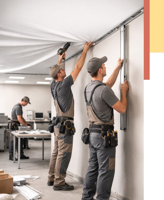 Монтаж натяжного потолка в офисе в Реутове от 468 руб/м² — быстро и недорого | ОТДЕЛОЧНИК-Ртв