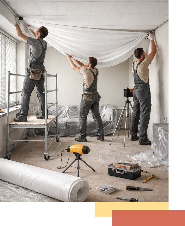 Монтаж натяжного потолка в офисе в Реутове