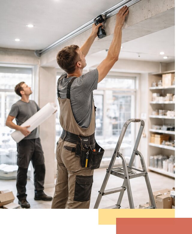 Монтаж натяжных потолков в магазине в Реутове