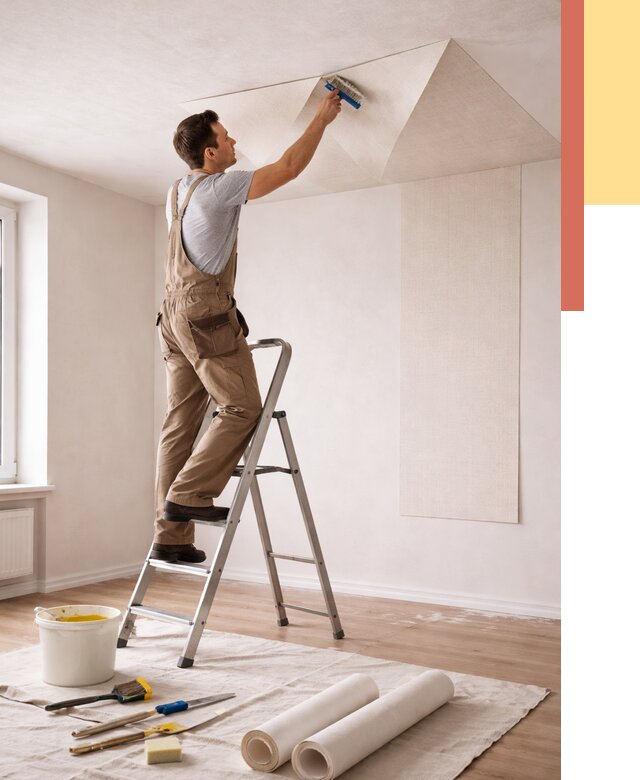 Поклейка обоев на потолок в Реутове от 4683 руб. быстро и недорого | ОТДЕЛОЧНИК-Ртв